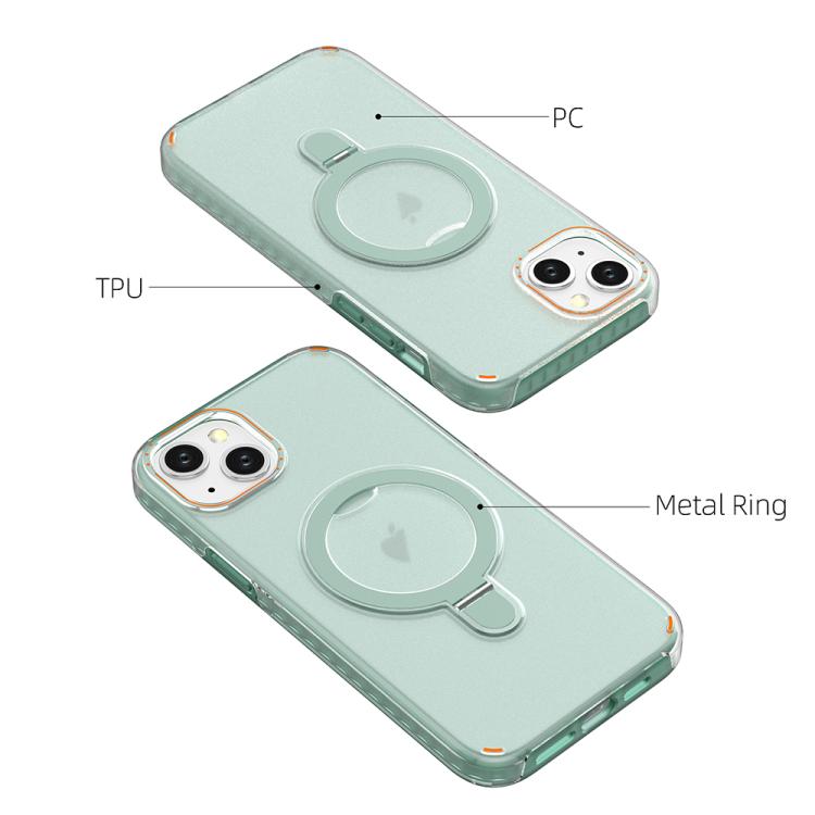Funda colorida 2 en 1 con soporte de anillo MagSafe para iPhone 15 Plus (verde menta)