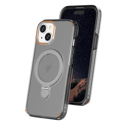 Funda colorida 2 en 1 con soporte de anillo MagSafe para iPhone 15 (negro transparente)