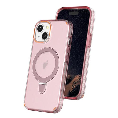 Funda colorida 2 en 1 con soporte de anillo MagSafe para iPhone 15 (rosa)