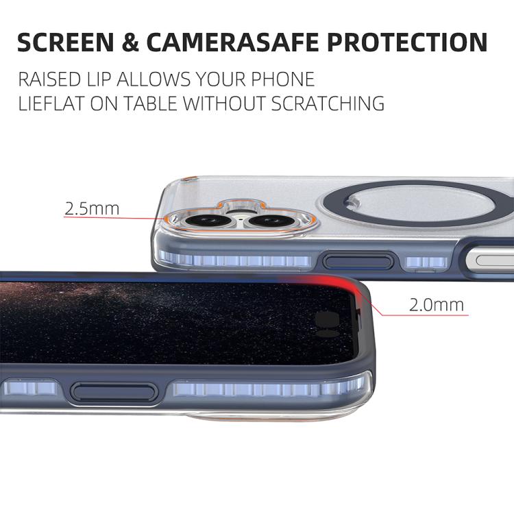 Funda colorida 2 en 1 con soporte de anillo MagSafe para iPhone 16 (negro transparente)
