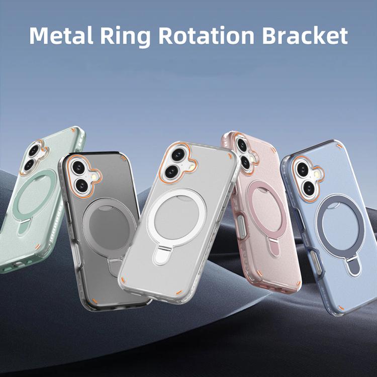 Funda colorida 2 en 1 con soporte de anillo MagSafe para iPhone 16 (verde menta)