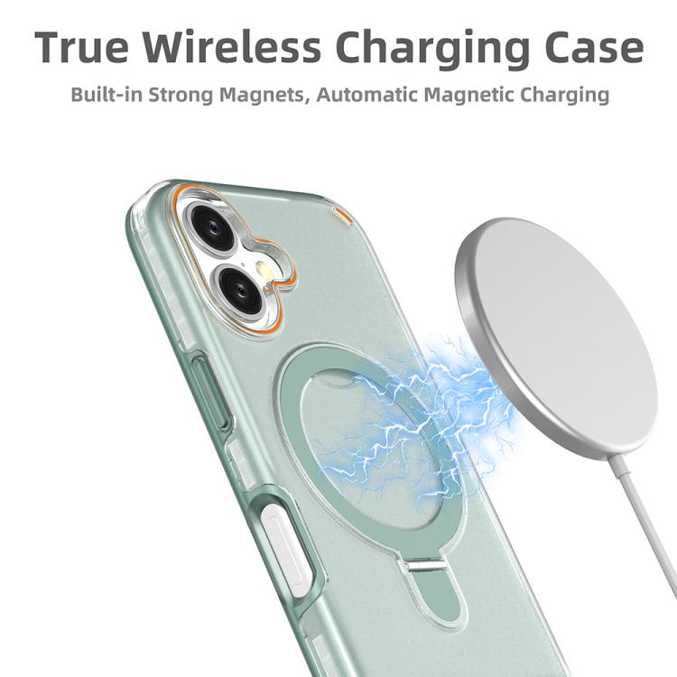Funda colorida 2 en 1 con soporte de anillo MagSafe para iPhone 16 (verde menta)