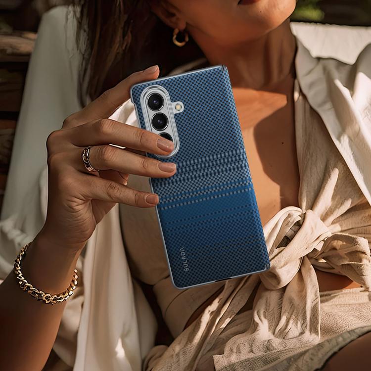 Funda de cuero magnético con textura tejida de Kevlar SULADA para Samsung Galaxy Z Fold7 5G (naranja)