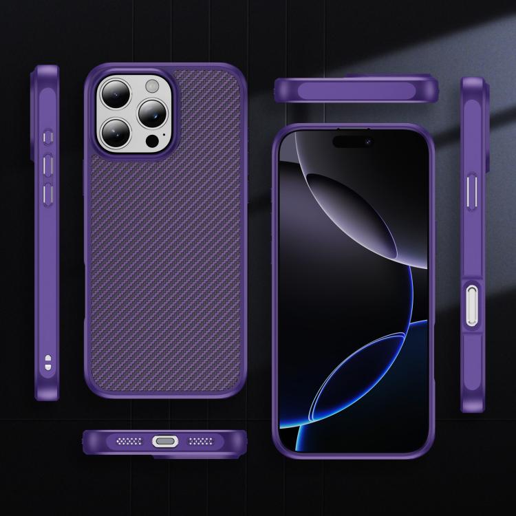 Funda MagSafe con textura de fibra de carbono y tacto suave para iPhone 16 Pro Max (morado)