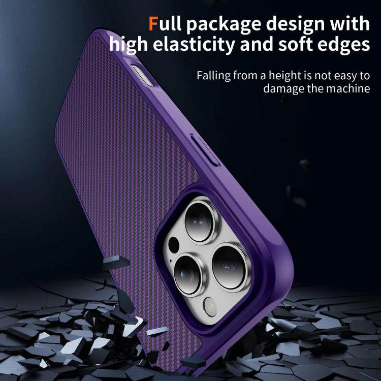 Funda MagSafe con textura de fibra de carbono y tacto suave para iPhone 16 Pro Max (morado)