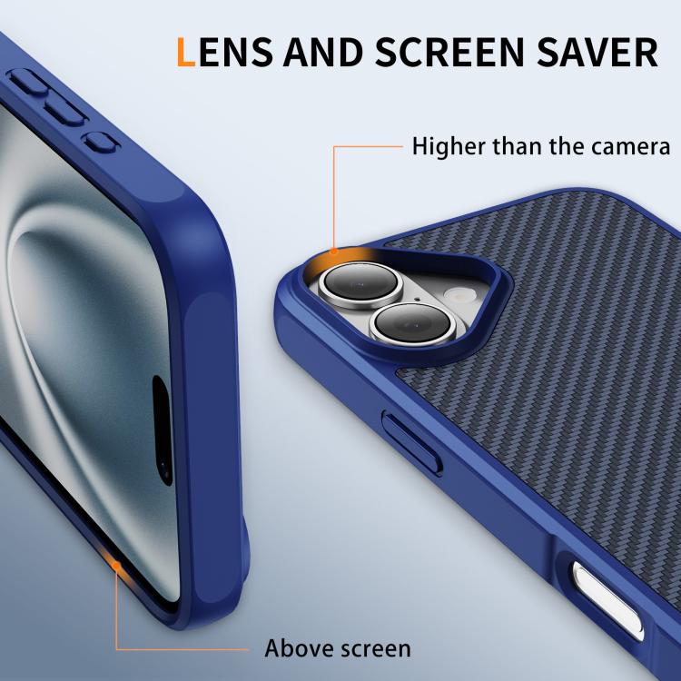 Funda MagSafe con textura de fibra de carbono y tacto suave para iPhone 16 Plus (azul)