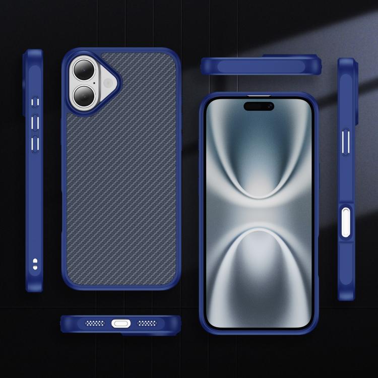Funda MagSafe con textura de fibra de carbono y tacto suave para iPhone 16 Plus (azul)