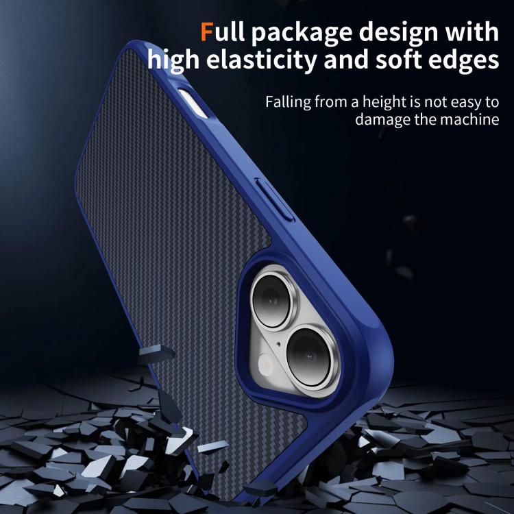 Funda MagSafe con textura de fibra de carbono y tacto suave para iPhone 16 Plus (azul)