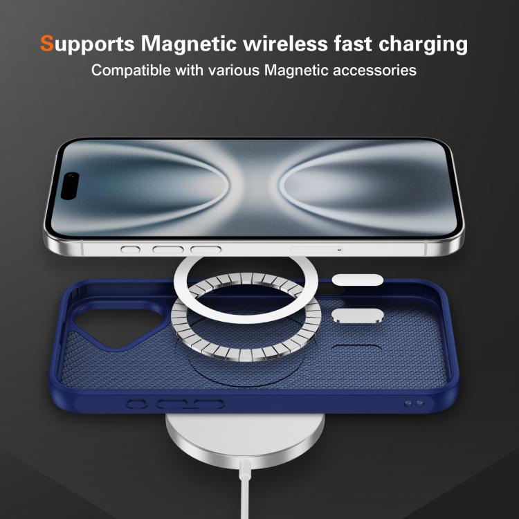 Funda MagSafe con textura de fibra de carbono y tacto suave para iPhone 16 Plus (azul)
