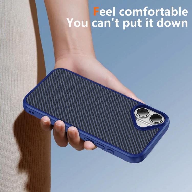 Funda MagSafe con textura de fibra de carbono y tacto suave para iPhone 16 Plus (azul)
