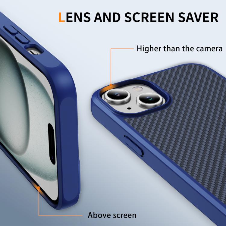 Funda MagSafe con textura de fibra de carbono y tacto suave para iPhone 15 Plus (azul)