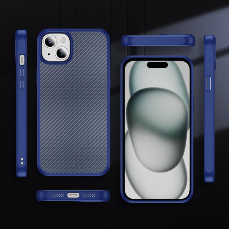 Funda MagSafe con textura de fibra de carbono y tacto suave para iPhone 15 Plus (azul)