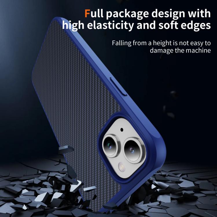 Funda MagSafe con textura de fibra de carbono y tacto suave para iPhone 15 Plus (azul)
