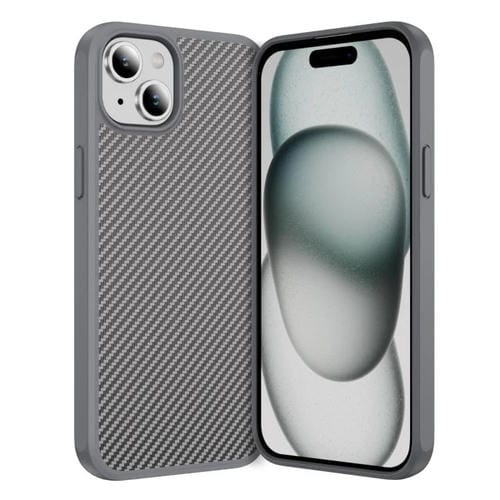 Funda MagSafe con textura de fibra de carbono y tacto suave para iPhone 15 (gris)