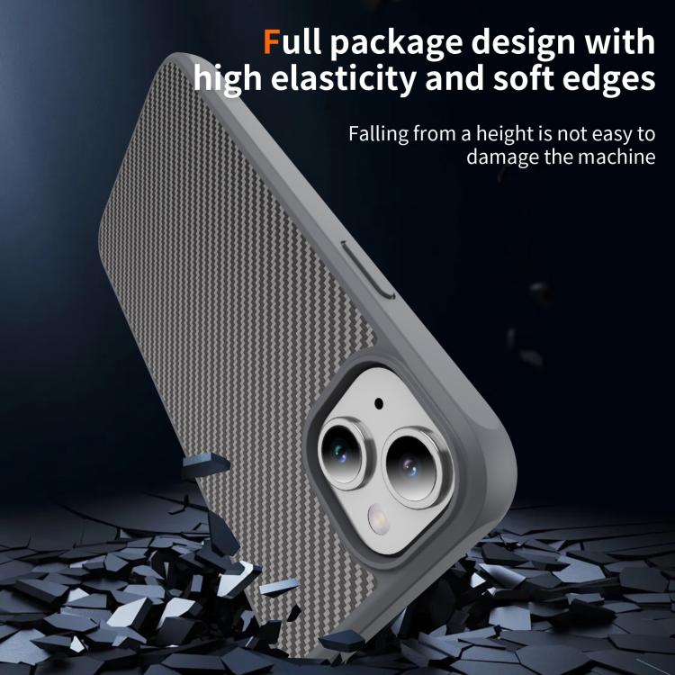 Funda MagSafe con textura de fibra de carbono y tacto suave para iPhone 15 (gris)