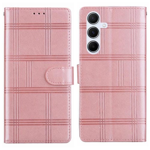 Funda de piel con relieve a cuadros para Samsung Galaxy A35 5G (rosa)