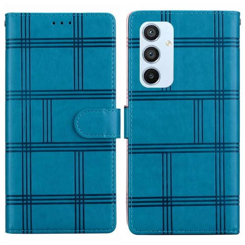 Funda de piel con relieve a cuadros para Samsung Galaxy A54 5G (azul)