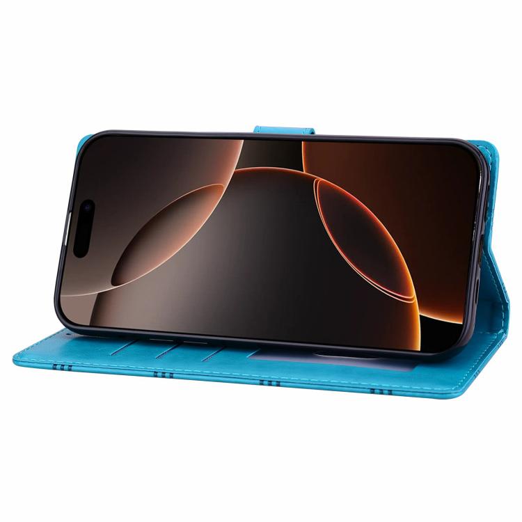 Funda de piel con relieve a cuadros para iPhone 16e (azul)
