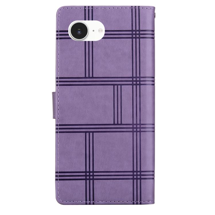 Funda de piel con relieve a cuadros para iPhone 16e (morada)