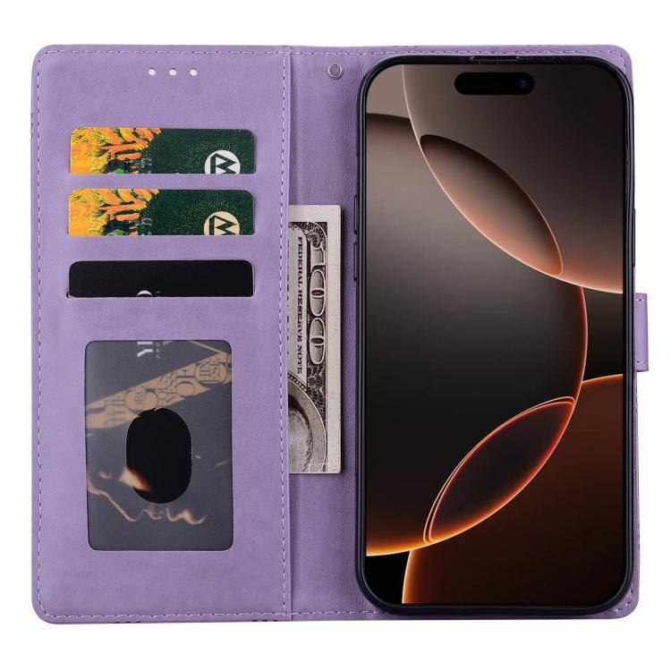 Funda de piel con relieve a cuadros para iPhone 16e (morada)