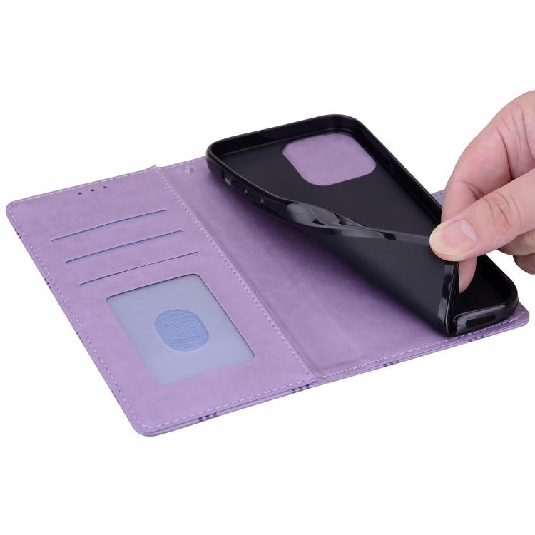 Funda de piel con relieve a cuadros para iPhone 16e (morada)