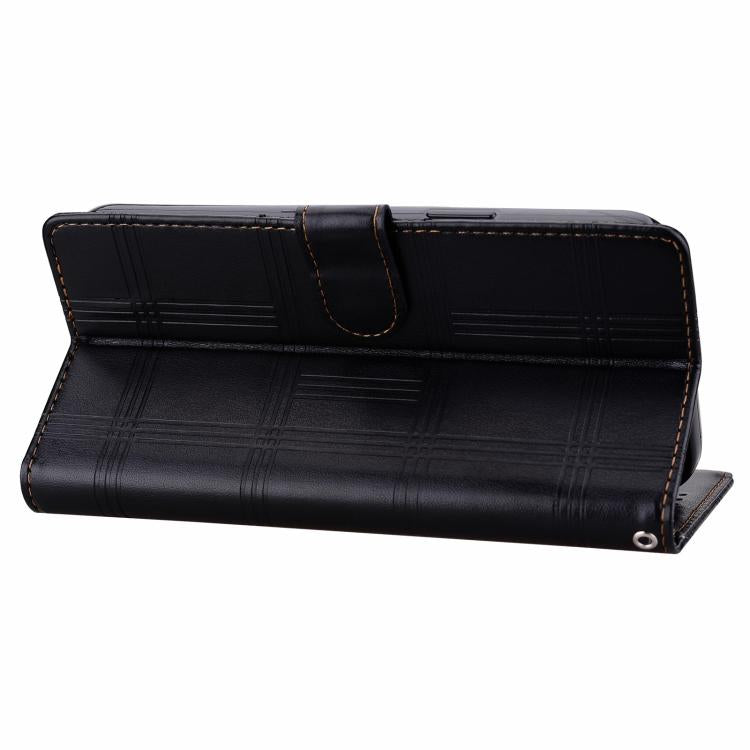 For iPhone 16e Embossed Checkered Leather Phone Case(Black)