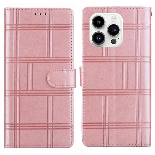 Funda de piel con relieve a cuadros para iPhone 16 Pro Max (rosa)