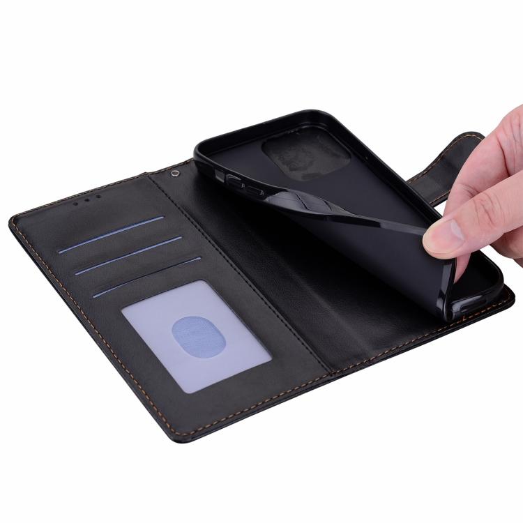 Funda de cuero con relieve a cuadros para iPhone 16 Pro Max (negra)