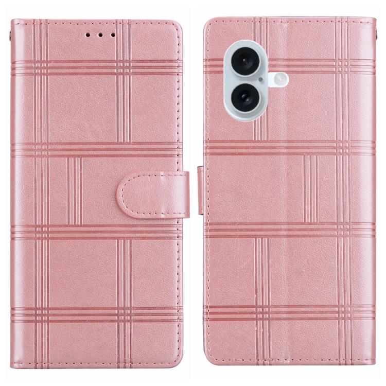 Funda de piel con relieve a cuadros para iPhone 16 Plus (rosa)