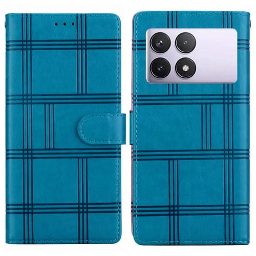 Funda de cuero con relieve a cuadros para Redmi K70E/Poco X6 Pro (azul)