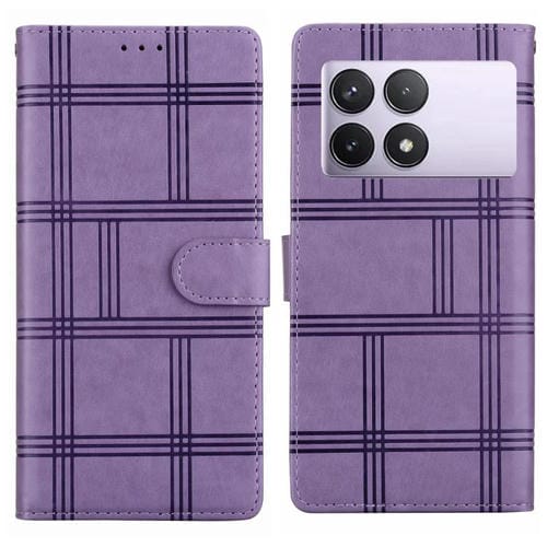 Funda de cuero con relieve a cuadros para Redmi K70E/Poco X6 Pro (morado)