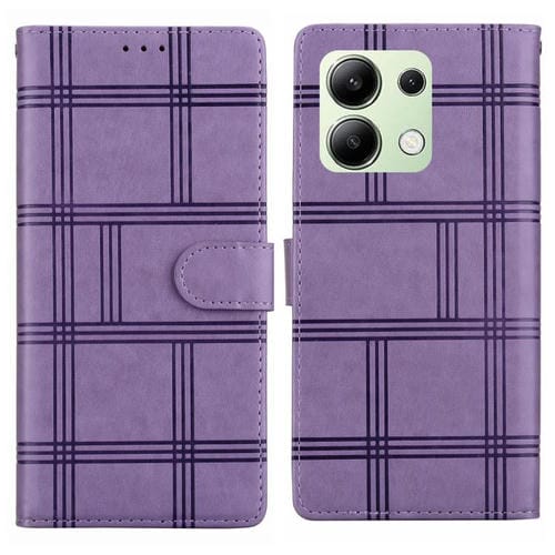 Funda de cuero con relieve a cuadros para Redmi Note 13 4G (morado)