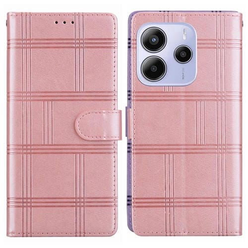 Funda de cuero con relieve a cuadros para Redmi Note 14 4G (164,84 mm) (rosa)