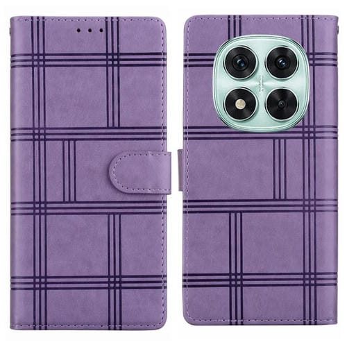Funda de cuero con relieve a cuadros para Redmi Note 14 Pro 4G/5G (morado)
