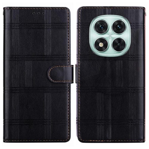 Funda de cuero con relieve a cuadros para Redmi Note 14 Pro 4G/5G (negra)