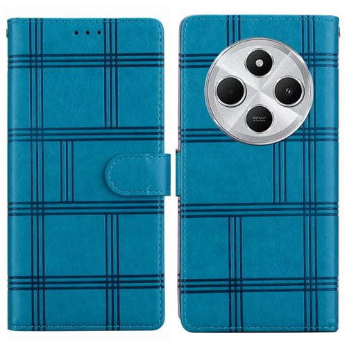 Funda de cuero con relieve a cuadros para Redmi 14C 5G (azul)