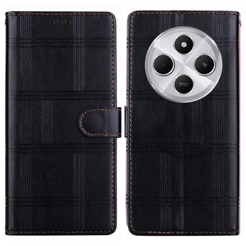 Funda de cuero con relieve a cuadros para Redmi 14C 5G (negra)
