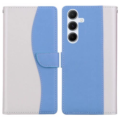 Funda de cuero bicolor con relieve para Samsung Galaxy A24 4G (blanco y azul)