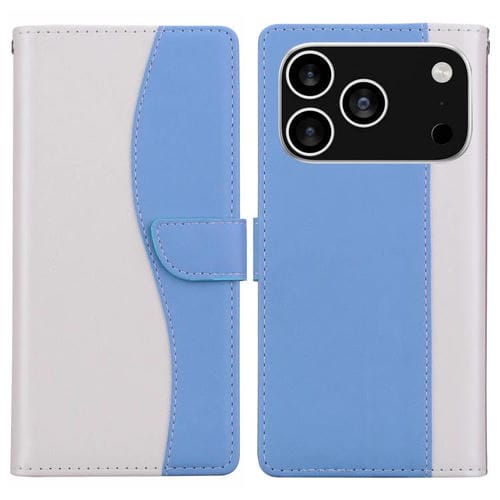 Funda de cuero bicolor con relieve para iPhone 17 Pro (blanco y azul)