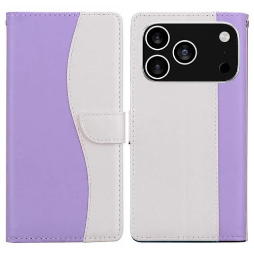 Funda de cuero bicolor con relieve para iPhone 17 Pro (morado y blanco)