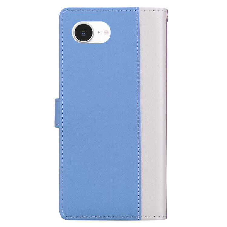 Funda de cuero bicolor con relieve para iPhone 16e (blanco y azul)