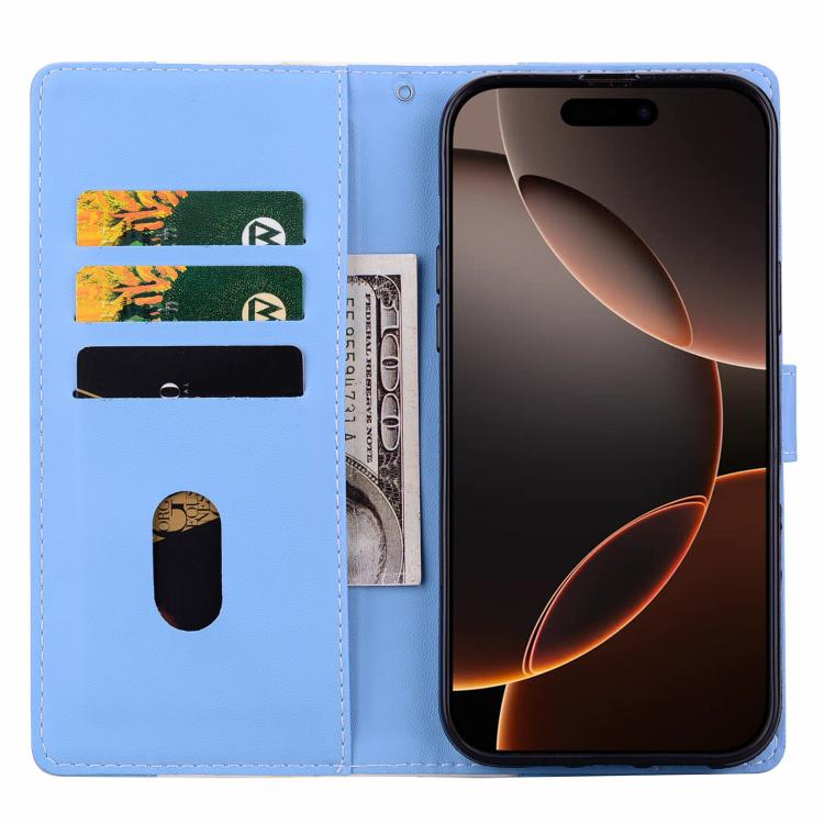 Funda de cuero bicolor con relieve para iPhone 16e (blanco y azul)