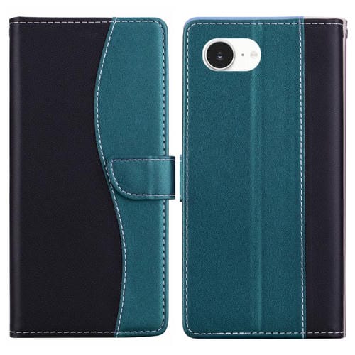 Funda de cuero bicolor con relieve para iPhone 16e (negro y verde)