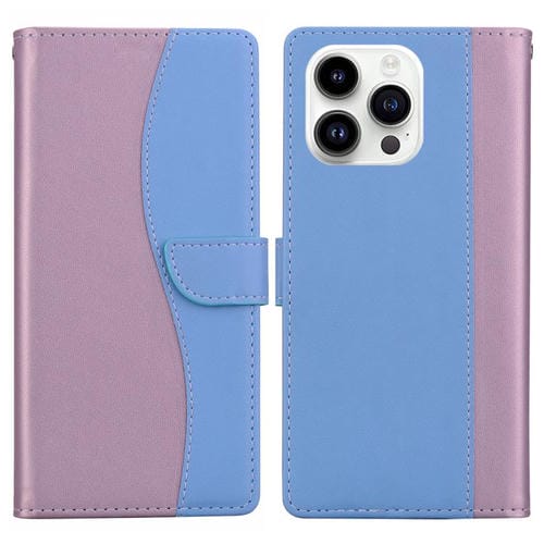 Funda de cuero bicolor con relieve para iPhone 16 Pro Max (rosa y azul)