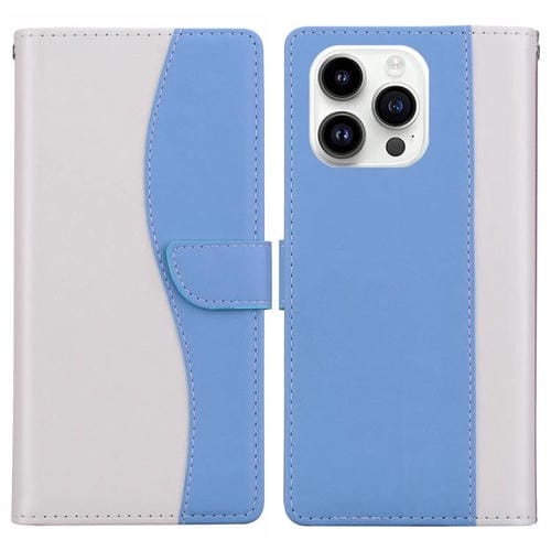 Funda de cuero bicolor con relieve para iPhone 16 Pro Max (blanco y azul)