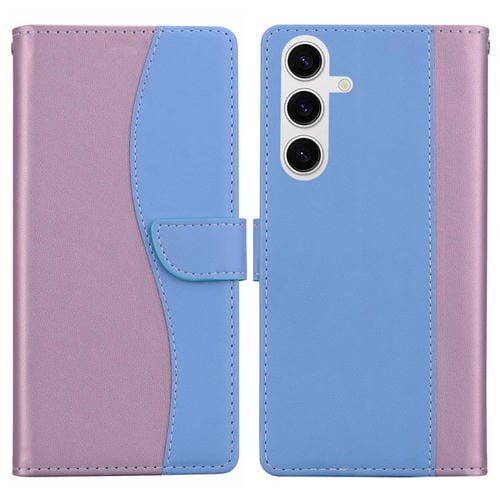 Funda de cuero bicolor con relieve para Samsung Galaxy S25+ 5G (rosa y azul)