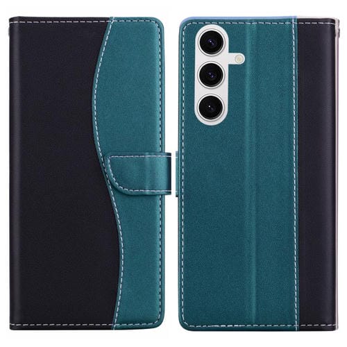 Funda de cuero bicolor con relieve para Samsung Galaxy S25+ 5G (negro y verde)