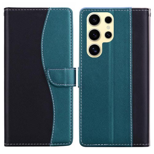Funda de cuero bicolor con relieve para Samsung Galaxy S23 Ultra 5G (negro y verde)
