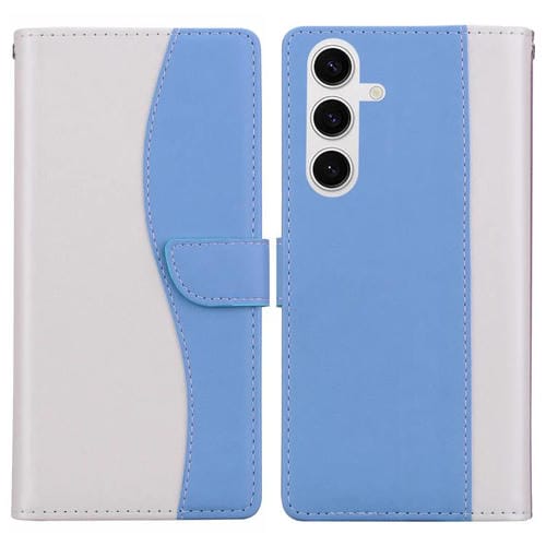 Funda de cuero bicolor con relieve para Samsung Galaxy S23+ 5G (blanco y azul)