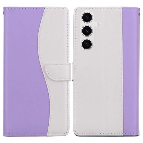 Funda de cuero bicolor con relieve para Samsung Galaxy S23+ 5G (morado y blanco)